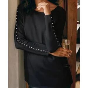 Soft Surroundings Women String of Pearl Black Lightweight Sweater Medium Soft